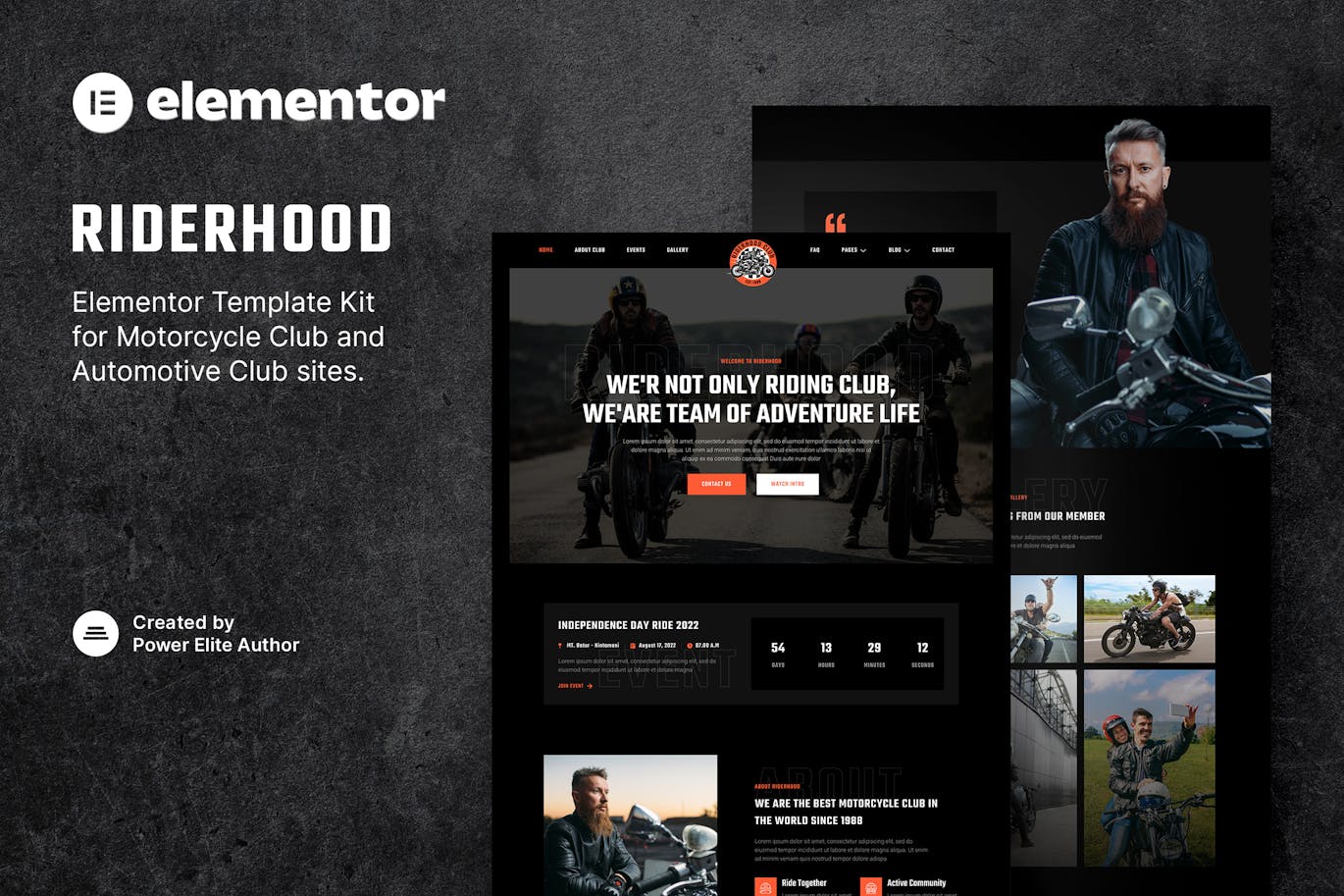 Riderhood - Motorcycle Club Elementor Template Kit Riderhood - Motorcycle Club Elementor Template Kit