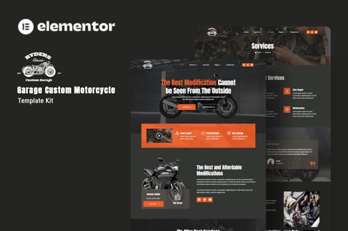 Ryders - Garage Custom Motorcycle Elementor Template Kit