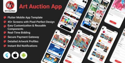 ArtAuction - Buy & Sell Art by Auction App - Flutter Mobile App Template Android & iOS