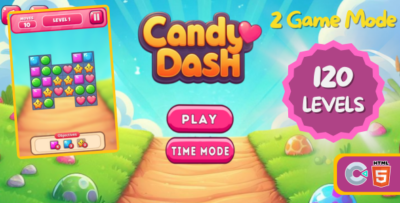 Candy Dash 120 LEVELS (Two Game Mode) - HTML5