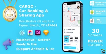 Car Booking & Sharing App ANDROID + IOS + FIGMA + XD + Sketch UI Kit ReactNative Cargo