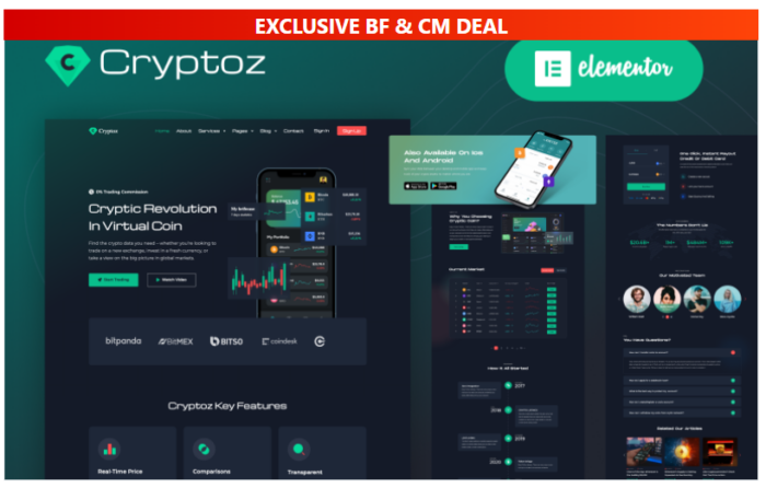 Cryptoz - Cryptocurrency Landing Page Elementor WordPress Theme