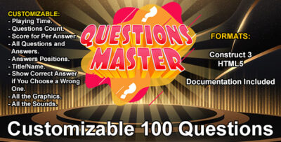 Customizable Questions Master Game (Construct 3 C3P HTML5) Maximum of 100 Questions