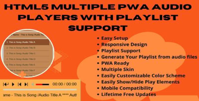 HTML5 Multiple PWA Audio Players with Playlist Support