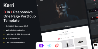 Kerri - Responsive Bootstrap 5, React & Svelte One Page Portfolio Template