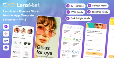 LensMart - Eye Glasses Store Mobile App Template (Bootstrap + PWA)