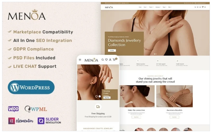 Menoa - Modern Jewelry & Imitation Store - WooCommerce Responsive Theme