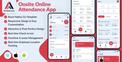 Onsite Online Attendance App - React Native Mobile Template for Check-In, Leave & Location Tracking