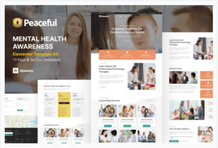 Peaceful - Mental Health Awareness WordPress Elementor Template Kit