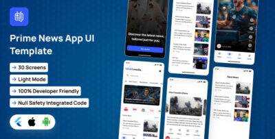 PrimeNews App UI Template News App in Flutter InfoHub App Template