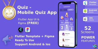 Quiz APP ANDROID + IOS + FIGMA UI Kit Flutter Queezy Game