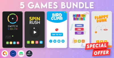 BUNDLE 5 GAMES Admob + GDPR + Unity