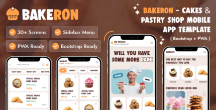 Bakeron - Cakes & Pastry Shop Mobile App Template (Bootstrap + PWA)