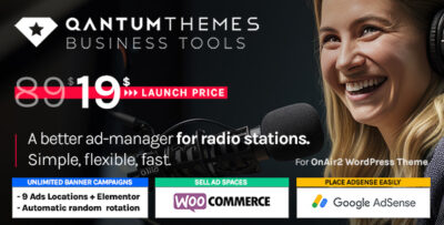 Business Tools Ad Manager for OnAir2 WordPress Theme – Monetize Your Radio Station with Ease