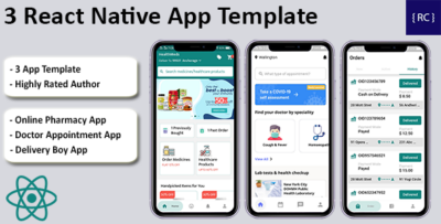 Doctor Appointment Booking + Online Pharmacy + Delivery Boy App Template in React Native 3 Apps