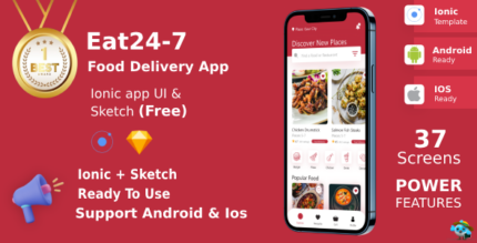 Eat 247 ANDROID + IOS UI Kit Ionic Food Delivery App Free Sketch File