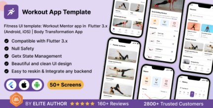 Fitness UI template Workout Mentor app in Flutter 3.x (Android, iOS) Body Transformation App