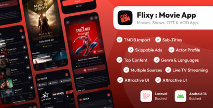 Flixy Movie App Series,Live TV, Video Streaming App, Netflix Clone AndroidLaravel