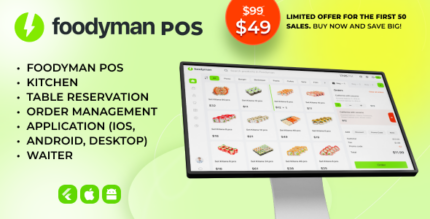 Foodyman - Single Restaurant POS + Kitchen + QR menu +Table Reserv + Waiter (iOS, Android, Desktop)