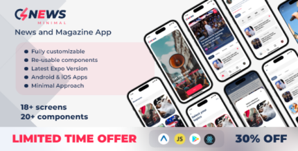 GS News Minimal - UIUX News Magazine App React Native Expo UI Kit