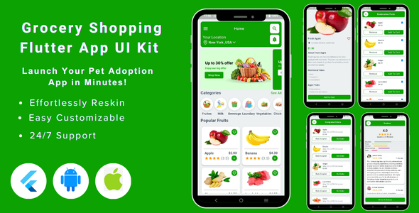 Grabber - Online Grocery Shopping Flutter App UI Kit Template Ecommerce for Android & iOS Grabber - Online Grocery Shopping Flutter App UI Kit Template Ecommerce for Android & iOS
