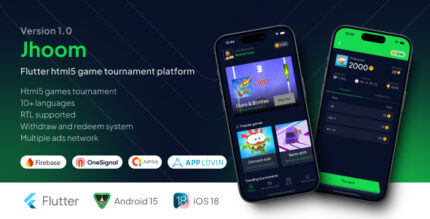 Jhoom - HTML5 Game Tournament App Contest app Flutter app + Admin Panel