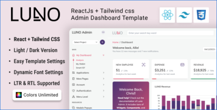 LUNO ReactJS + Tailwind CSS Admin Dashboard Template