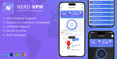 Nerd VPN Flutter VPN with In App Purchase, Integrated Admin Panel