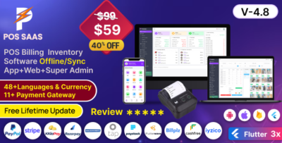 POS SAAS - Flutter POS Billing Inventory Software with HRM App+Web+Super Admin