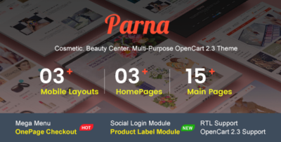 Parna - Multipurpose Responsive OpenCart 2.3 Theme Cosmetic Beauty Center Fashion Store