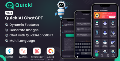 QUICKL - ChatGPT Flutter Full Application With ADMOB Subscription Planc