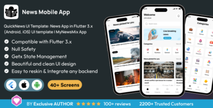 QuickNews UI Template News App in Flutter 3.x (Android, iOS) UI template