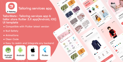 TailorMate Tailoring services app & Tailor Store flutter 3.X app(Android, iOS) UI template