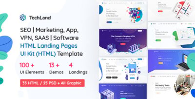 TechLand - SEOMarketing, SAASSoftware, App, VPN Landing pages + UI Kit HTML Template