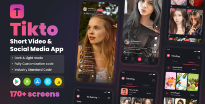 Tikto-Short Video Social App React Native CLI Ui Kit