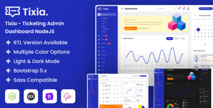 Tixia - Node Js Ticketing Admin Dashboard Bootstrap Template
