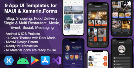 9 App UI Templates for MAUI .Net 8 and Xamarin Shopping, Blog, Food Delivery, Movie, Event & more