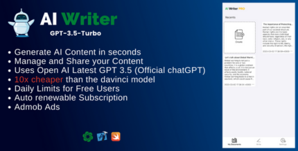 AI Writer for IOS - AI Content Writer based on ChatGPT GPT 3.5 and OpenAI IOS Swift Full Applicati