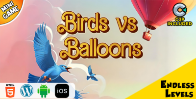 Birds vs Ballons HTML5 Construct 3 Game