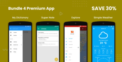 Bundle 4 Android Apps ( My Dictionary, Super Note, Explore, Simple Weather )