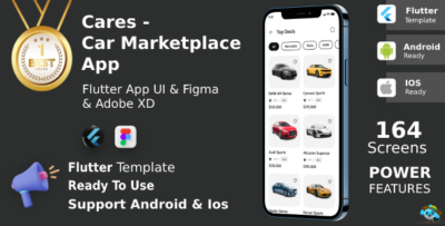 Car Market Place app UI Kit Flutter Figma FREE Carea