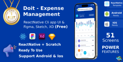 DoIt ANDROID + IOS + FIGMA + XD + Sketch + Figma UI Kit ReactNative Expense Management APP