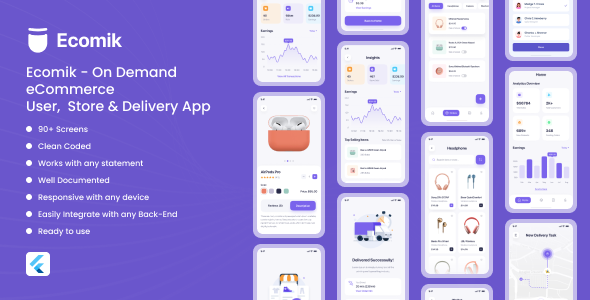Ecomik - Ecommerce Flutter App Template for User, Store and Delivery. Ecomik - Ecommerce Flutter App Template for User, Store and Delivery.