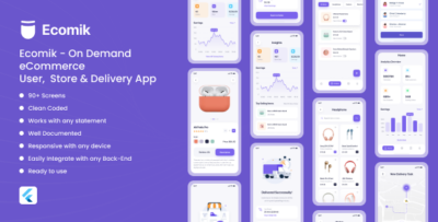 Ecomik – Ecommerce Flutter App Template for User, Store and Delivery.