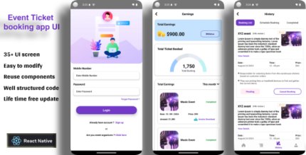 Event Ticket Booking App UI - React Native Template for Users & Event Organizers