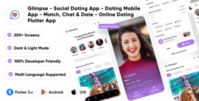 Glimpse - Social Dating App - Dating Mobile App - Match, Chat & Date - Online Dating Flutter App