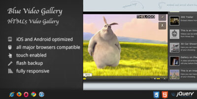 HTML5 Blue Video Player with Playlist Gallery