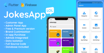 Jokes App - Mobile Flutter Application, Customer App and Admin Panel App