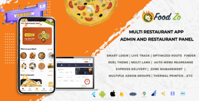 Multi-Restaurant User App,Driver App, Admin and Restaurant Panel – FoodZo Flutter