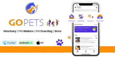 Pets Care App, Pet Boarding, Dog Walkers, Vets, Store Feature UI Kit - GoPets